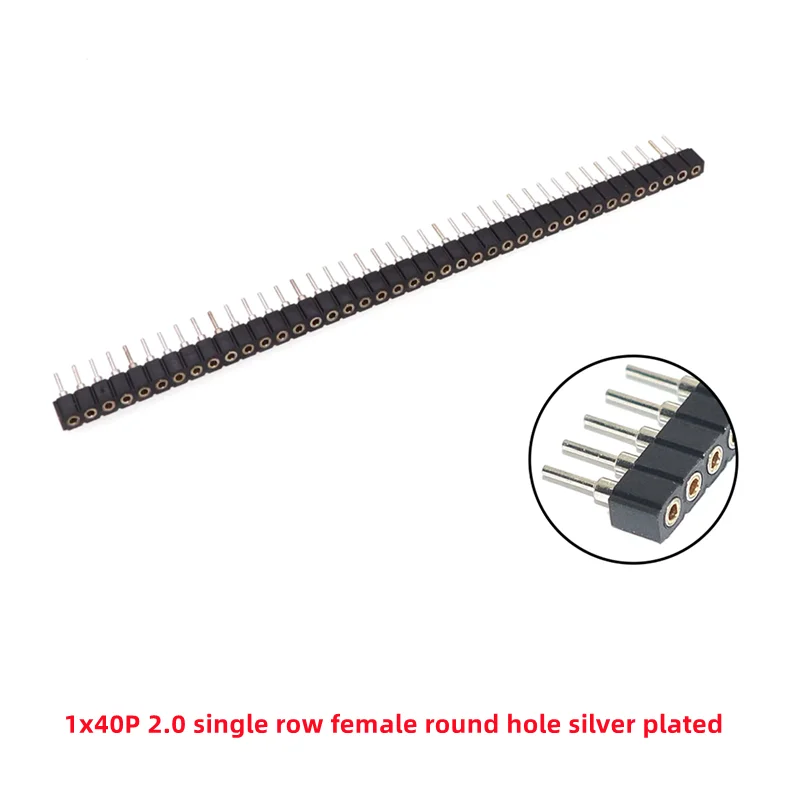 5 Stück Rundloch-Stiftleiste, 2,0 mm/2,54 mm Rastermaß, Buchse/Stecker, einreihig, 1 x 40 P, Reihe, 2 x 40 P, zweireihiger Stift, runder Stift, vergoldet