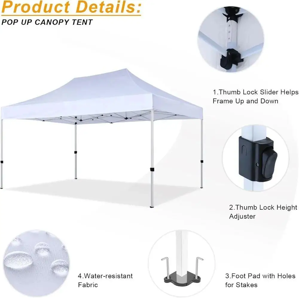 10x15FT Up Canopy Tent Outdoor Heavy Duty Commercial Sun Shelter, White