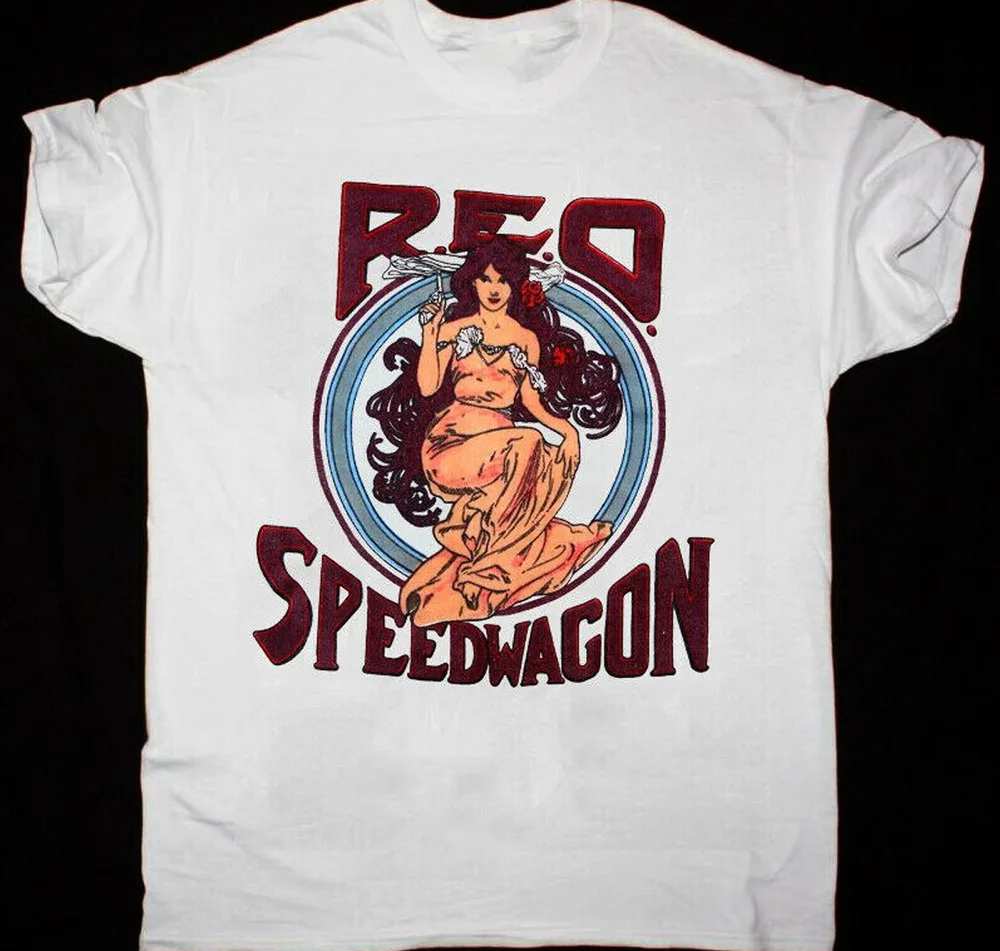 

VTG REO Speedwagon band nine lives T-shirt white Cotton High Quality 100%Cotton Short Sleeve