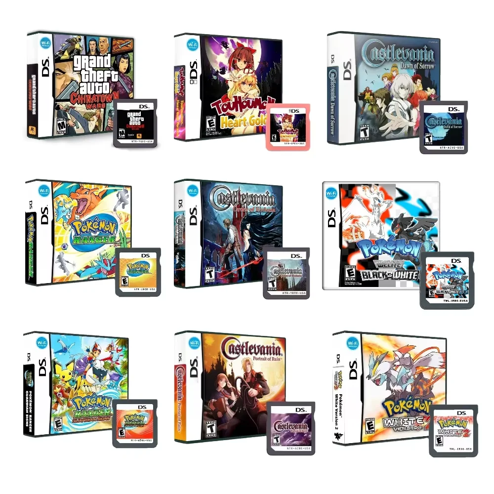 Pokemon，Castlevania   Series NDS Game Cartridge USA English Version With Box For  DS NDSL DSi 2DS 3DS XL Retro Video Game Card