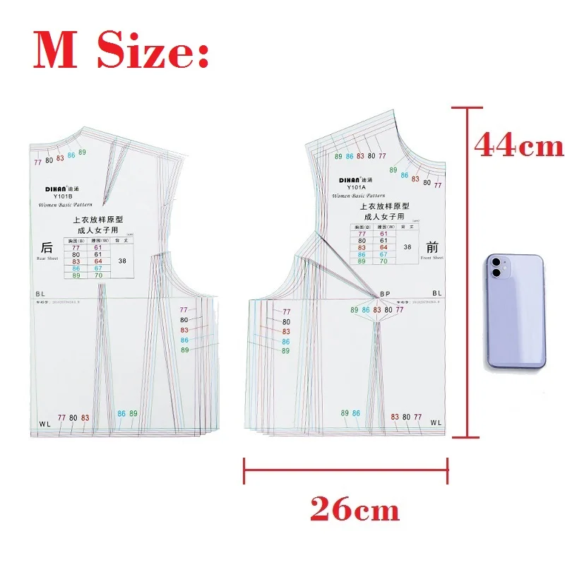 Fashion Sewing Patterns Clothing Women Template M L Size Basic Model, Useful Durable Plastic Tailor Ruler with Clear Line