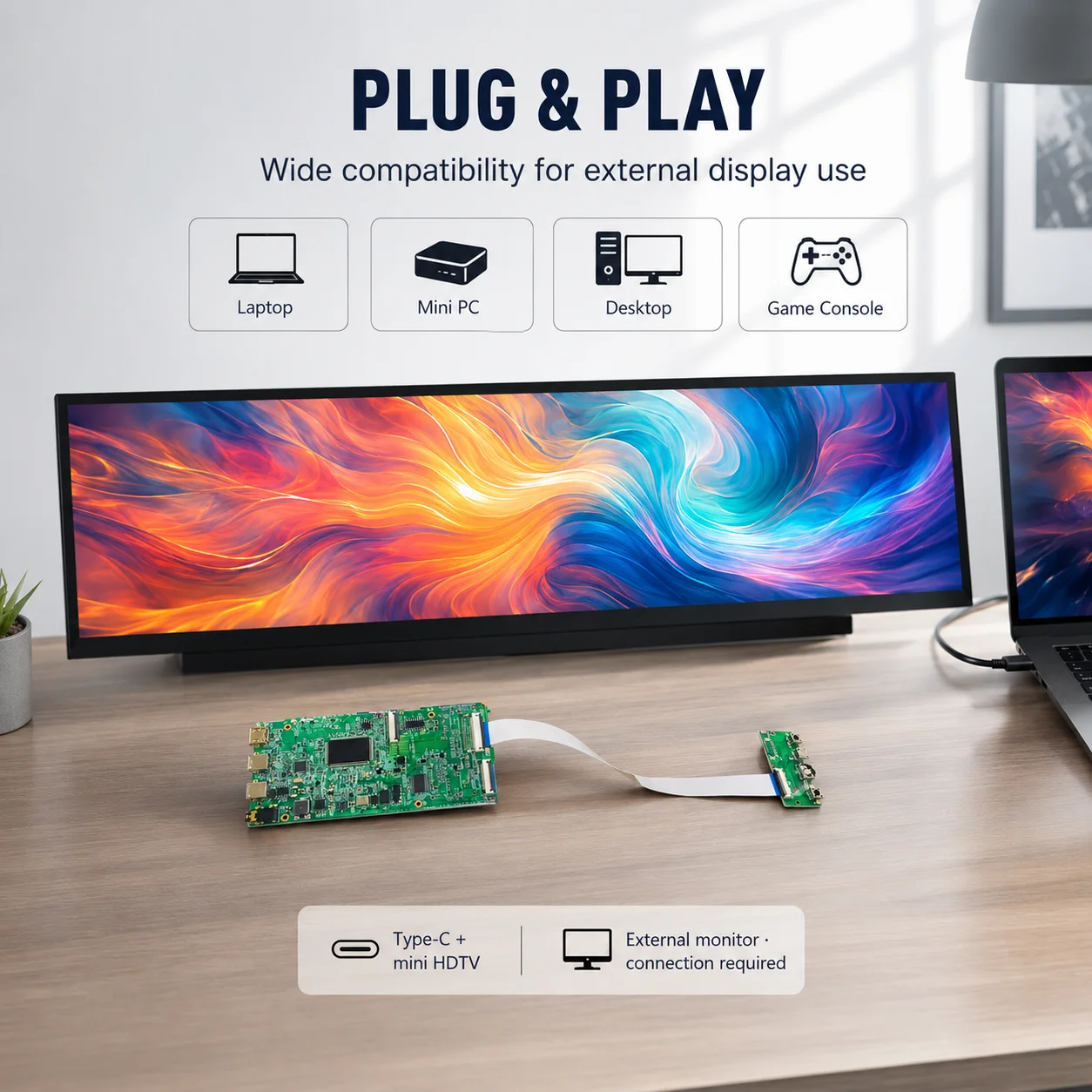 LESOWN Ultrawide Long Strip Screen Display 14.1 inch mini HDMI USB-C 550x1920 IPS LCD Display Module for Aida64 Computer