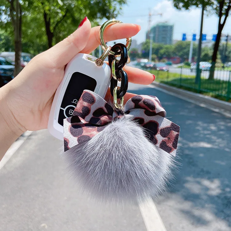 Fox Fur Ball Keychains for Women Girls Soft Plush Pompom Pendant Key Chains Rings Keyring Holder Charm Bag Gifts