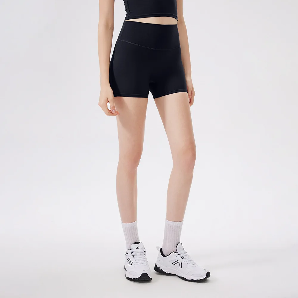 ぎこちないプリーツスポーツショーツ、バックポケット付き、ハイウエスト、ヒップリフティングスリークォーターパンツ、ランニングやフィットネスに最適