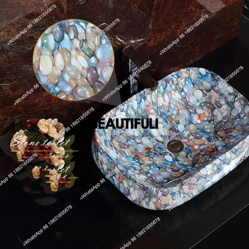 RR European Style Wash Basin On The Table, Oval Marble Wood Grain Wash Basin, Ceramic Color Art Basin On The Wash Table