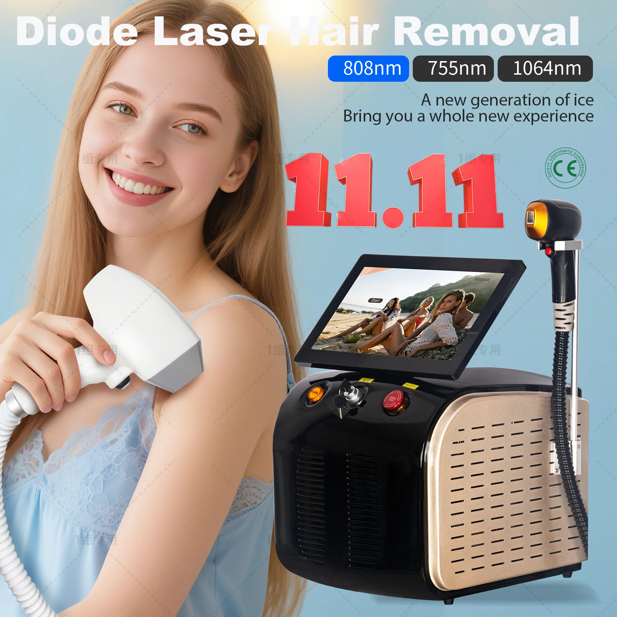 

4000w Ice Titanium Professional 808 Diode Laser Body Hair Removal Machine 3 Wave Large screen high-energy permanent hair removal