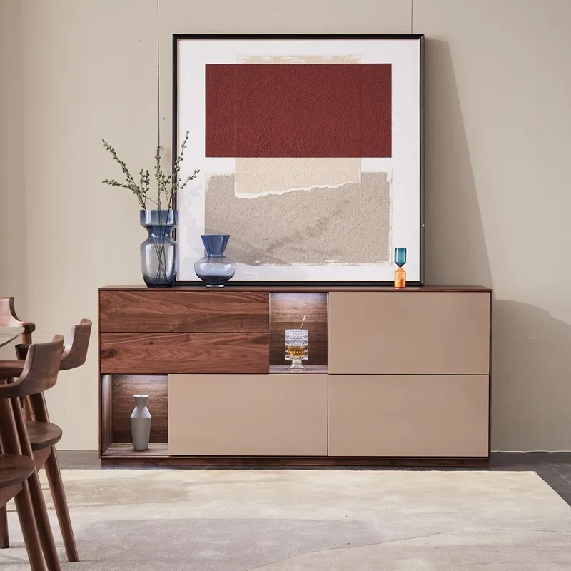 Dining side cabinet light luxury modern simple solid wood chest cabinet shelf tea table bedroom TV cabinet