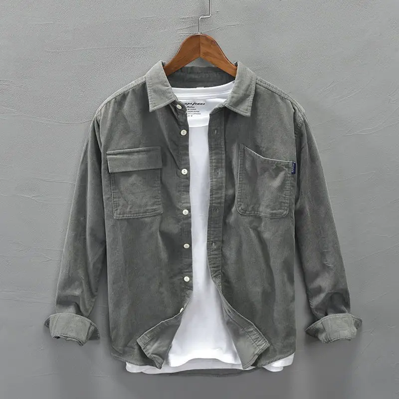 Rduroy Men's Hong Kong Style Loose Long Sleeve Jacket Shirt Youthful Vitality Style for All Seasons Unbranded Middle-Aged And...