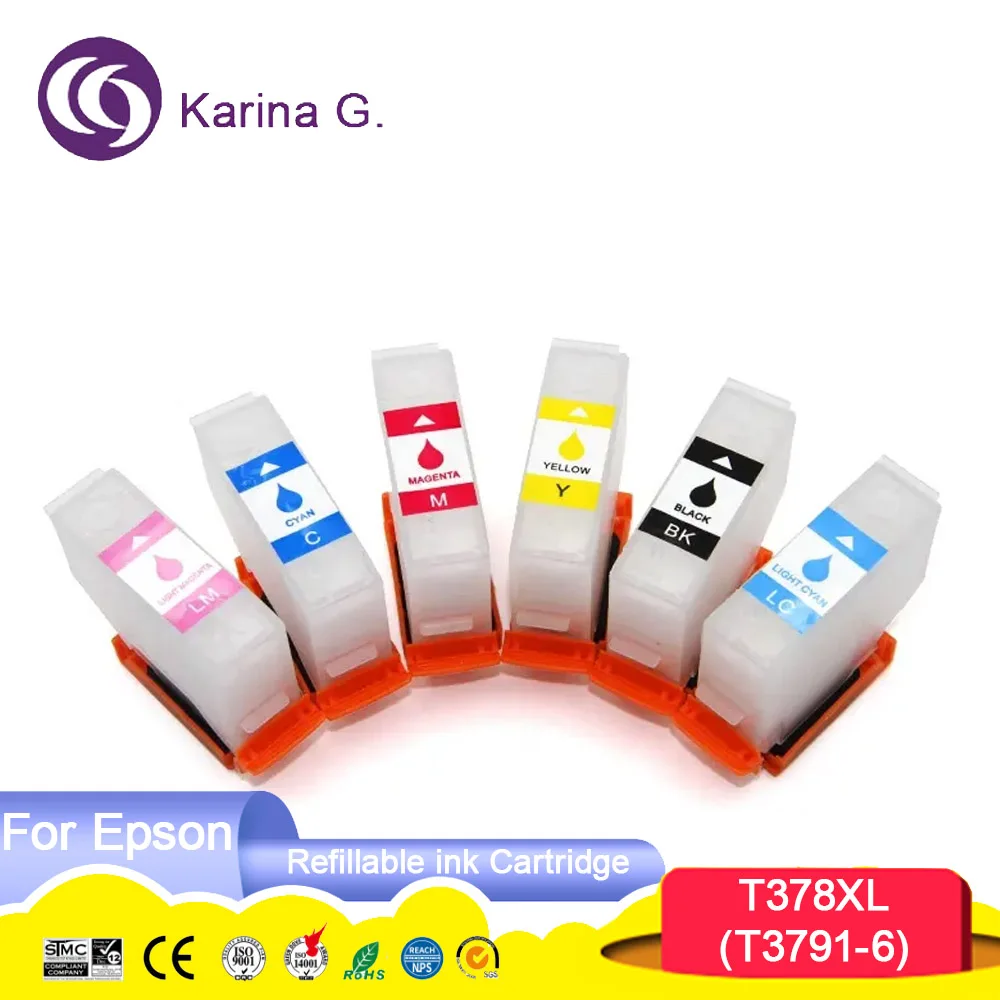 Refillable Ink Cartridge 378  XL 378XL T378XL Premium Compatible Color Inkjet Ink Cartridge for EPSON XP-8500/XP-8505 Printer