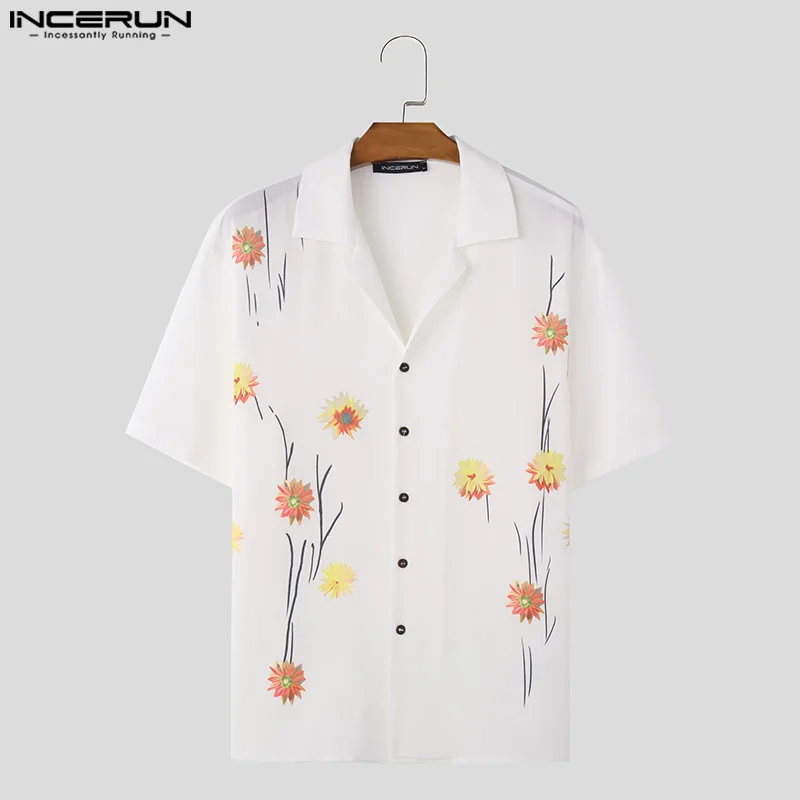 2024 Men Shirt Flower Printing Lapel Short Sleeve Summer Men Clothing Streetwear Vacation Fashion Casual Shirts S-5XL INCERUN