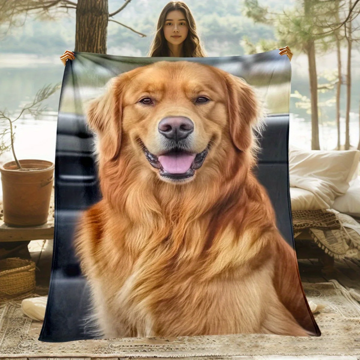 

1 Golden Retriever Print Flannel Blanket - Warm and soft, perfect for sofas, beds, living rooms, offices, and travel. Christmas