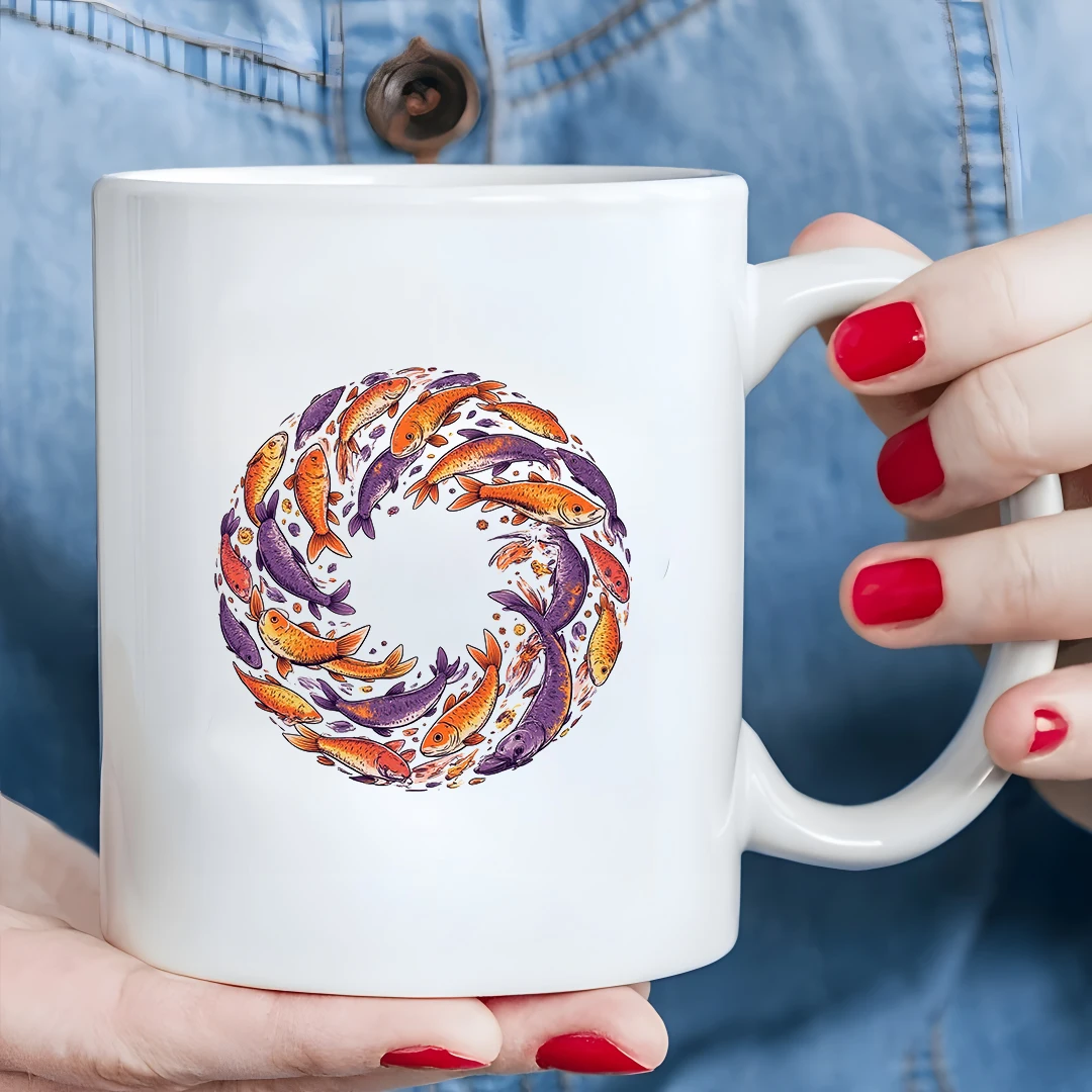 11オンスのマグカップ + 漫画の魚の学校イラストカップ + 子供用冷温両用カップ - 家族やオフィスへのクリスマスプレゼント