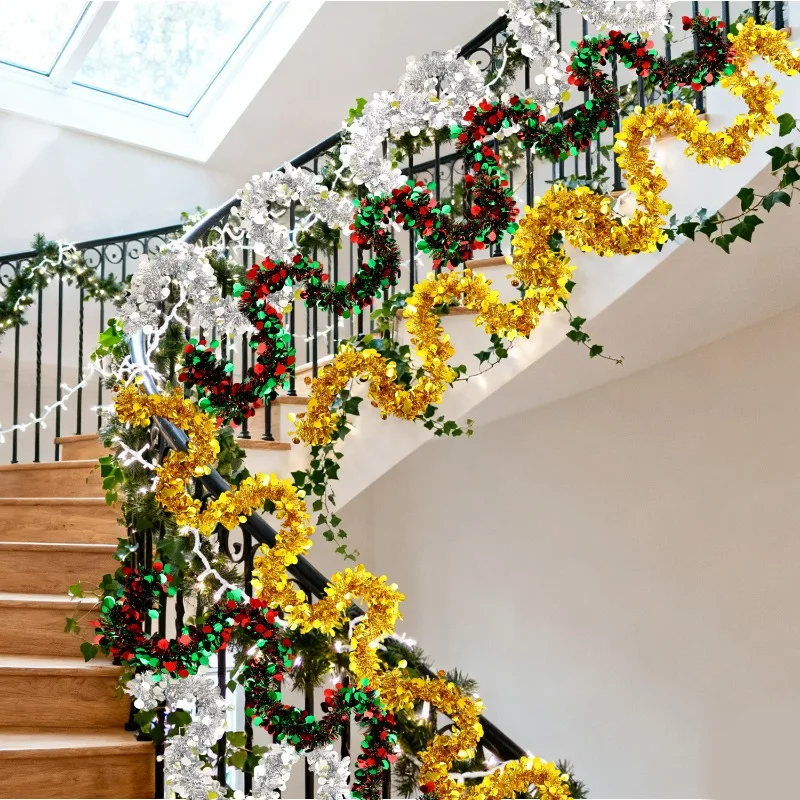 شريط ملون جارلاند ذهبي وفضي قرص دائري صغير زينة حفلات عيد الميلاد شريط إكليل معلق لشجرة عيد الميلاد #4