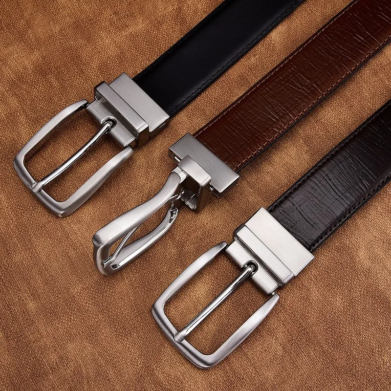 

Leather Cowhide Men's Belt Fashion Metal Alloy Pin Buckle Adult Luxury Brand Jeans Business Casual Waist Male Strap