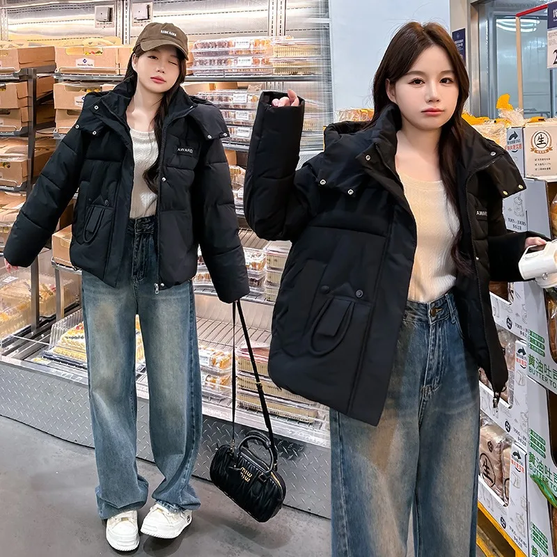 Women's New Fashion  Leisure Stand-up Collar Loose Version Feather Cotton Short Jacket Cute Design Small Short Cotton Clothing