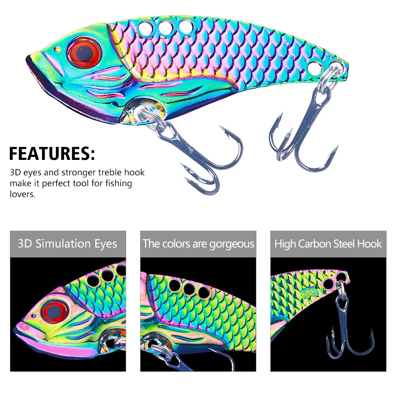 1Pc Metal Jig Bait Spinner 3D Eye Color Laser Spinning Gear Luring Cast Fishing Tackle Blade Hook Pesca VIB Lure Artificial Bait