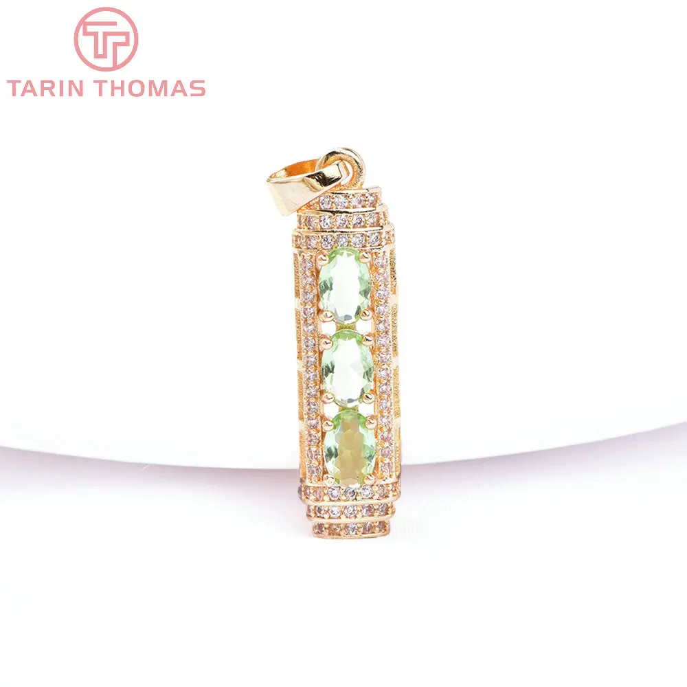 (6590) 2PCS 8x30MM 24K Gold Color Brass with Zircon Column Shape Charms Pendants High Quality Jewelry Making Findings Wholesale
