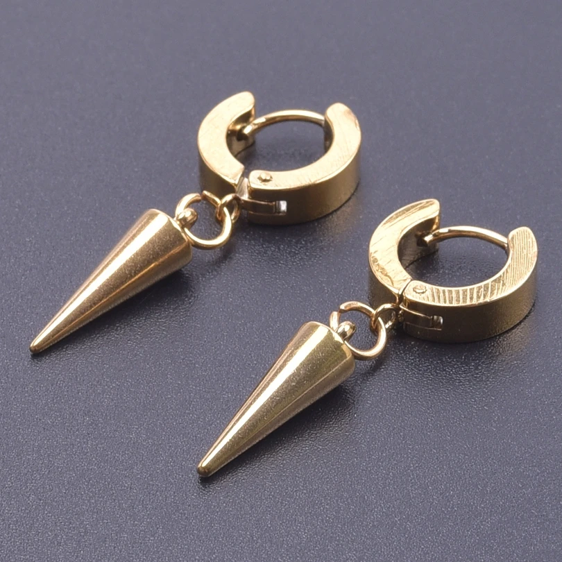 Longer Pointed Cone Pendant Earring Stainless Steel Hoops Earrings For Women Men Accessories Black/Rainbow/Silver/Gold Color