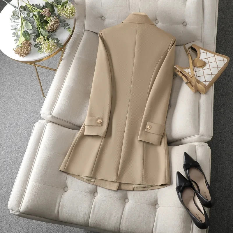 Blazer Femme Long Cardigan Imprimé Boutons Poches - Veste Costume Formel Manches Longues Pour Bureau Et Affaires