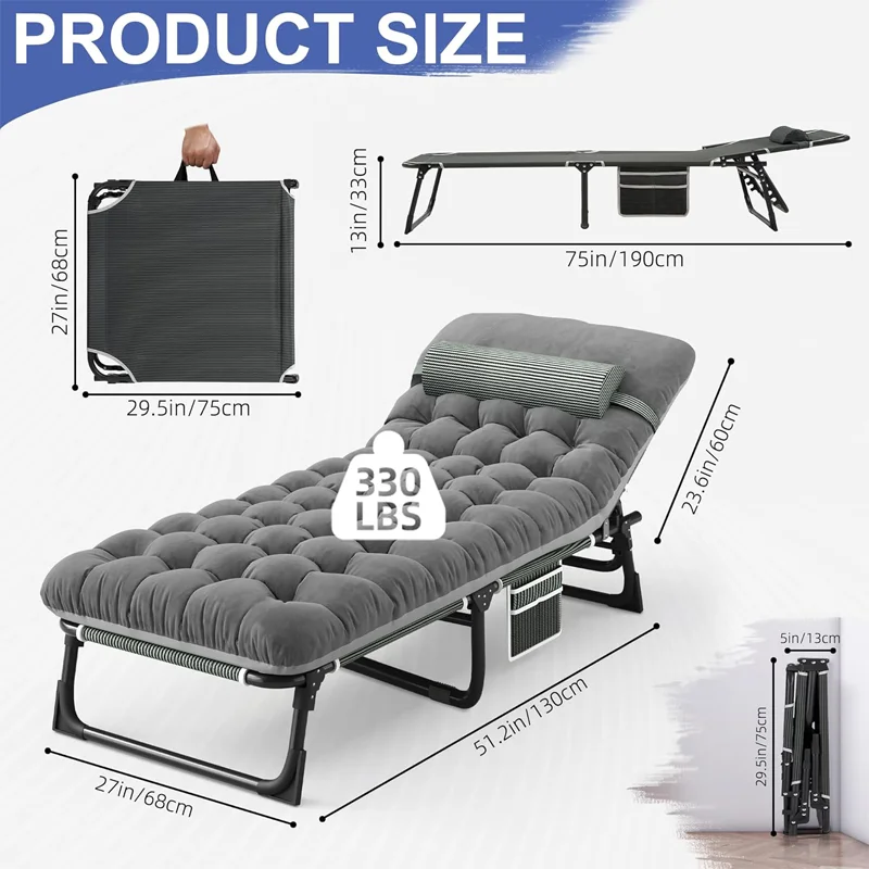 Camping Cot with Mattress, 4-Position Folding Camping Bed, Portable Sleeping Cot for Camp, Beach, Patio, Sun Tanning, Poolside