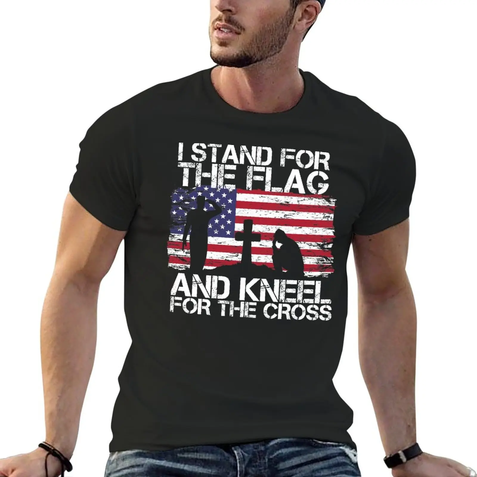 I stand for the Flag and Kneel for the Cross American Flag T-Shirt custom t shirt graphic t shirts mens funny t shirts