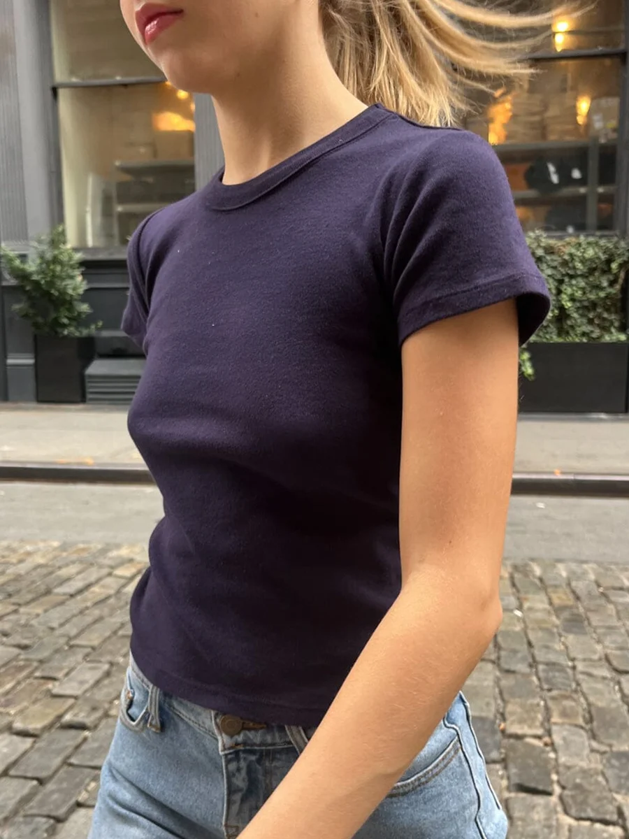 

Casual Women Solid Cotton T-Shirts Summer Simple Round Neck Short Sleeve Slim Tees Female Y2k Streetwear Vintage Tops 2023 New