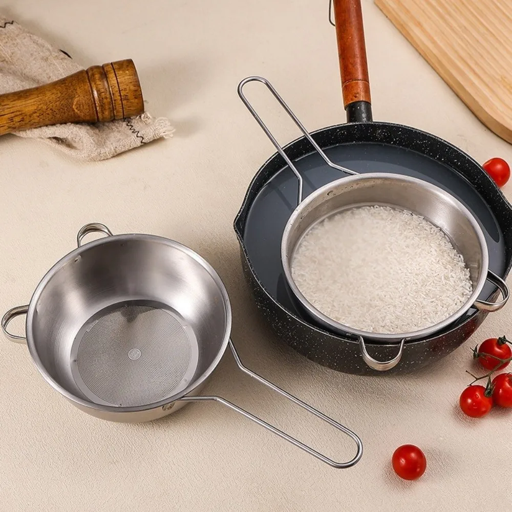 Colador de acero inoxidable de mango largo con malla ultrafina, mango ergonómico, colador de arroz, filtro eficiente para colar leche de soja