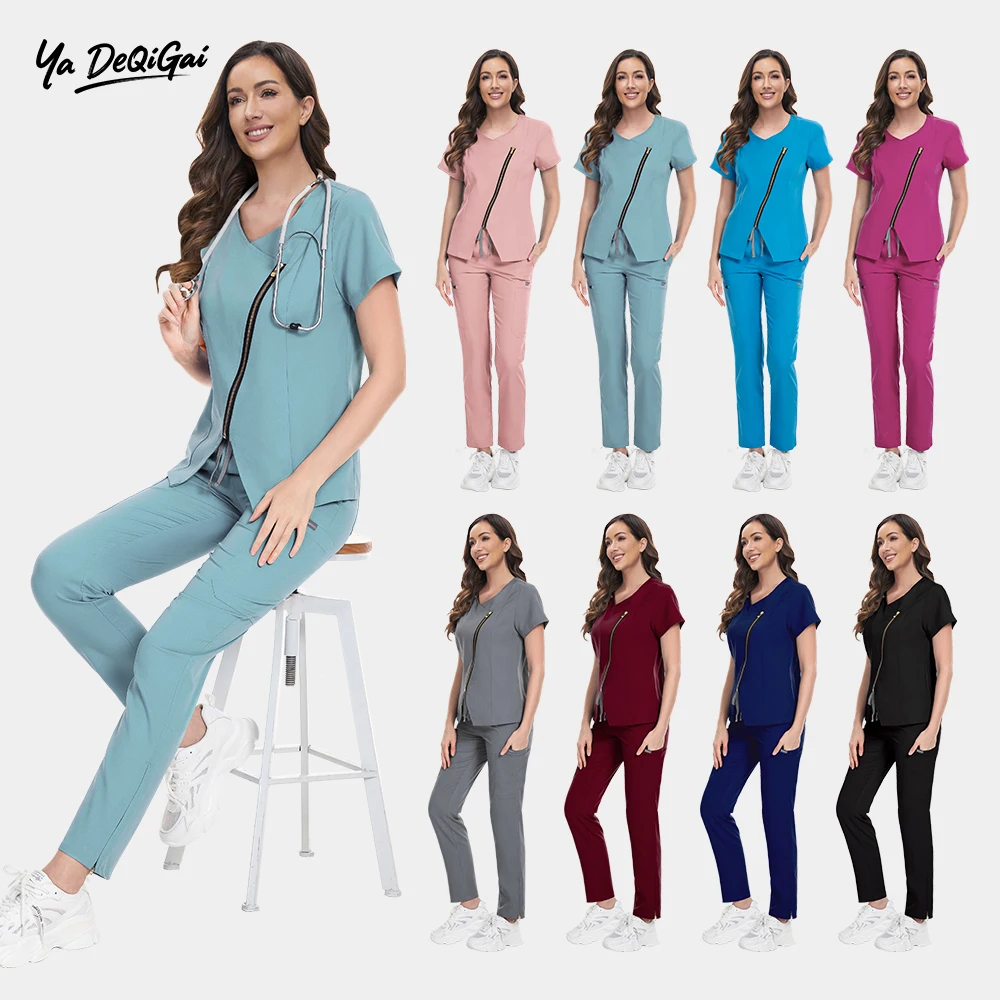 

Medical Scrub Set Beauty Hospital Surgical Uniforms Women Scrub Tops Pants Nurses Accessories Dental Clinic Pet Workwear Clothes