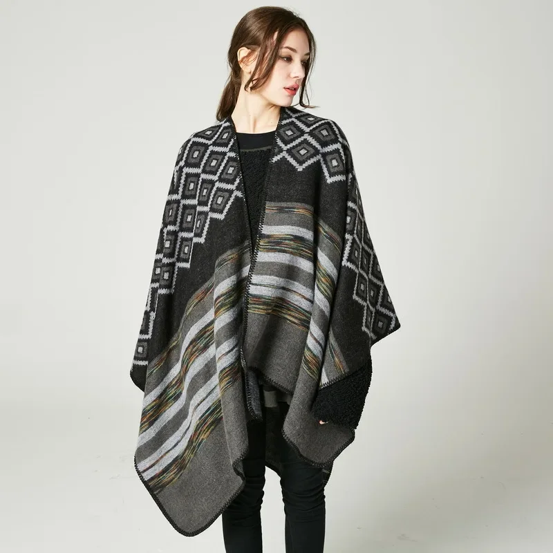 

Women Cashmere 2024 Shawl Coat Lady Winter Cape Vintage Spring Autumn Retro Cardigan Classic Cloak Soft Large Blanket T520