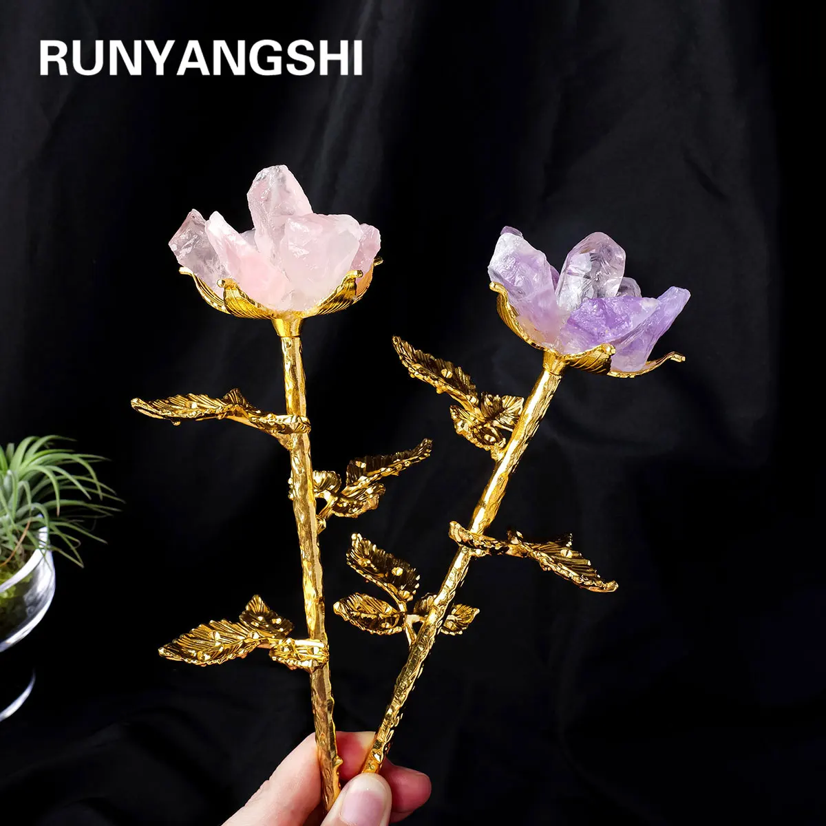 1PC Handmade Natural Crystal Rose Quartz Amethyst Flower Healing Stone Rough Stone Ornament - Valentine's Day Craft Decorations