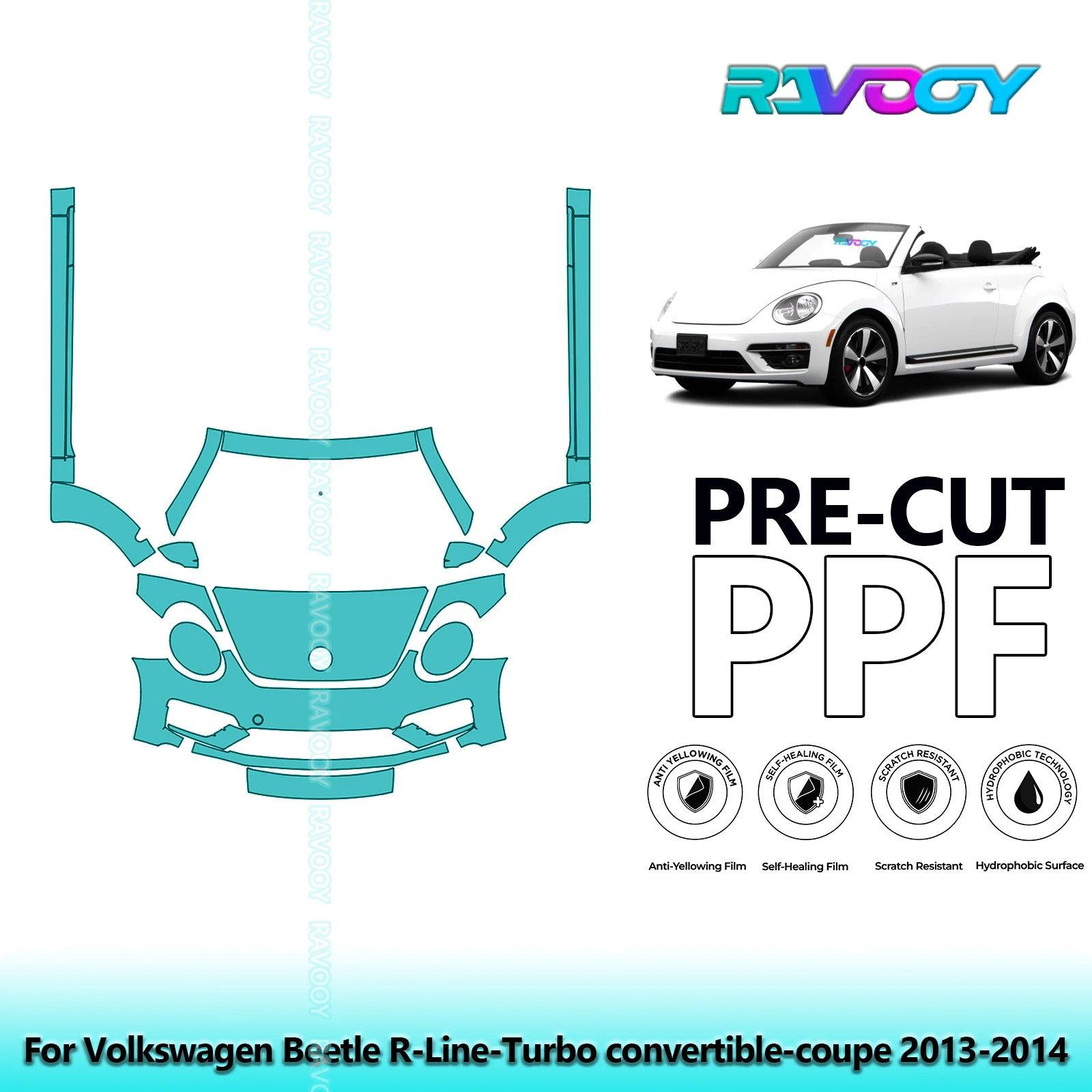 RAVOOY Precut PPF Front Kit+Rockers Clear Bra EU UK For Volkswagen Beetle R-Line-Turbo convertible-coupe 2013-2014