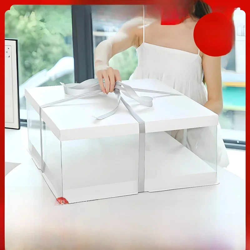 

Большой размер, прозрачная квадратная коробка для торта, 4-дюймовая двухслойная белая коробка для выпечки и приготовления пищи