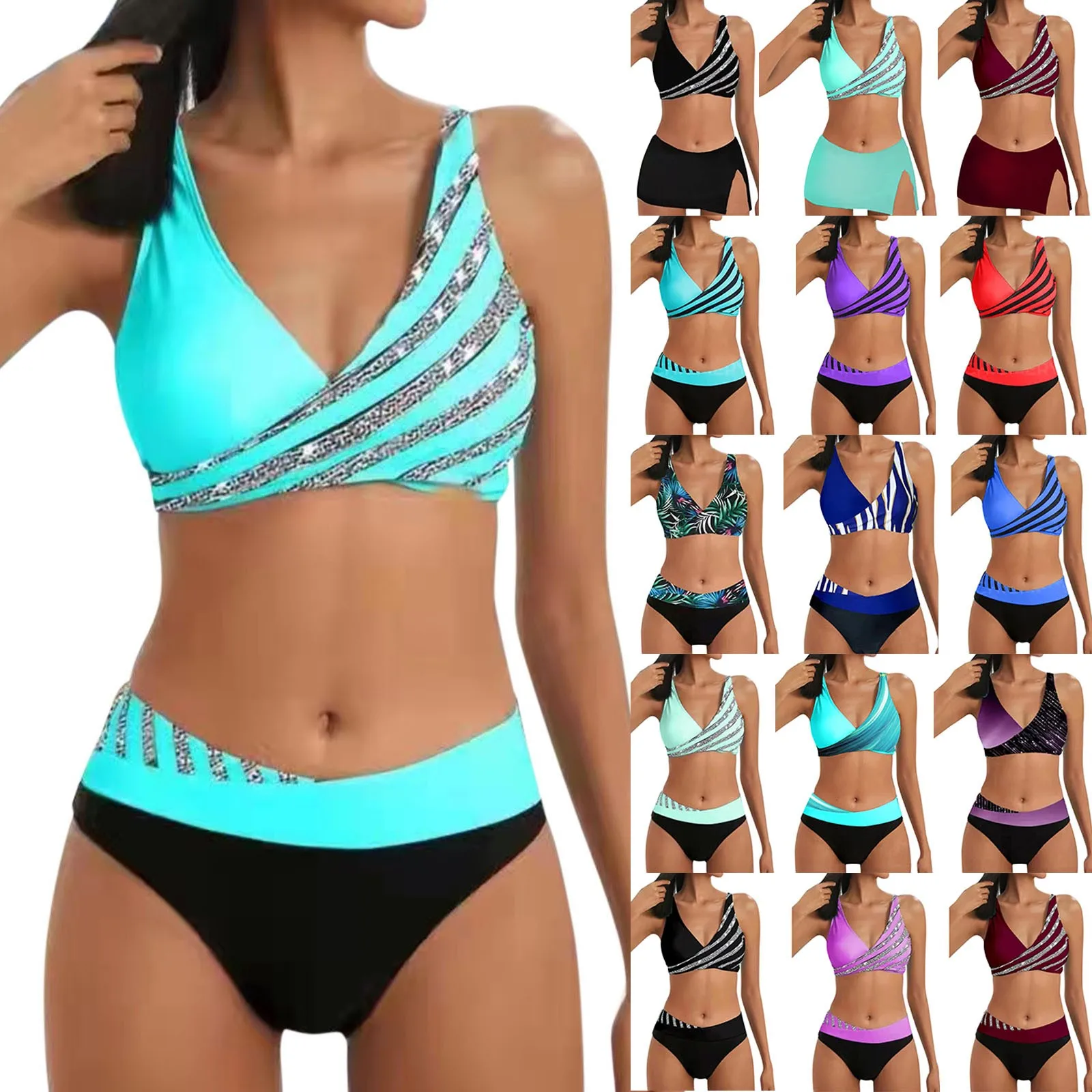 Bikini 2024 Vrouwen Tweedelige Badpakken Trendy Kleur Contrast Patchwork Badpakken Zomer Hawaiiaans Strand Badpak