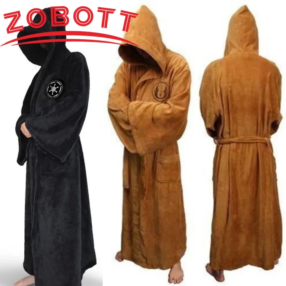 Jedi Empire Men's Bathrobe Winter Long Robe Mens Bath Robes Homewear Male Flannel Robe Male With Hooded Thick Star Dressing Gown