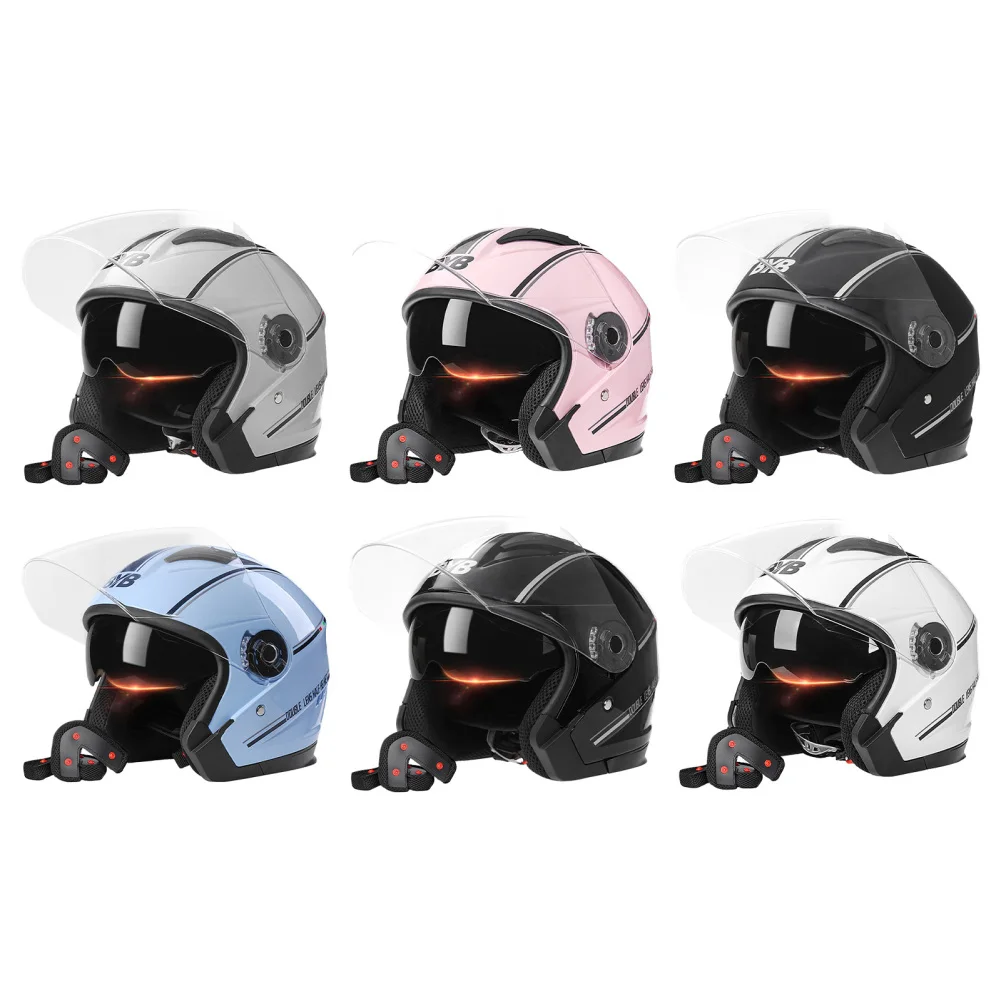 Casco abierto de motocicleta para hombre y mujer, visera transparente de doble lente, protector solar ligero, medio casco, abatible hacia arriba,