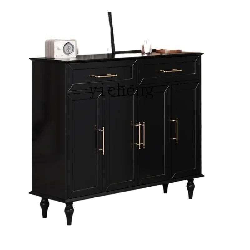 

ZK Solid Wood Shoe Cabinet Home Doorway outside Corridor Living Room Large Capacity Hallway Shoe Cabinet Retro Black