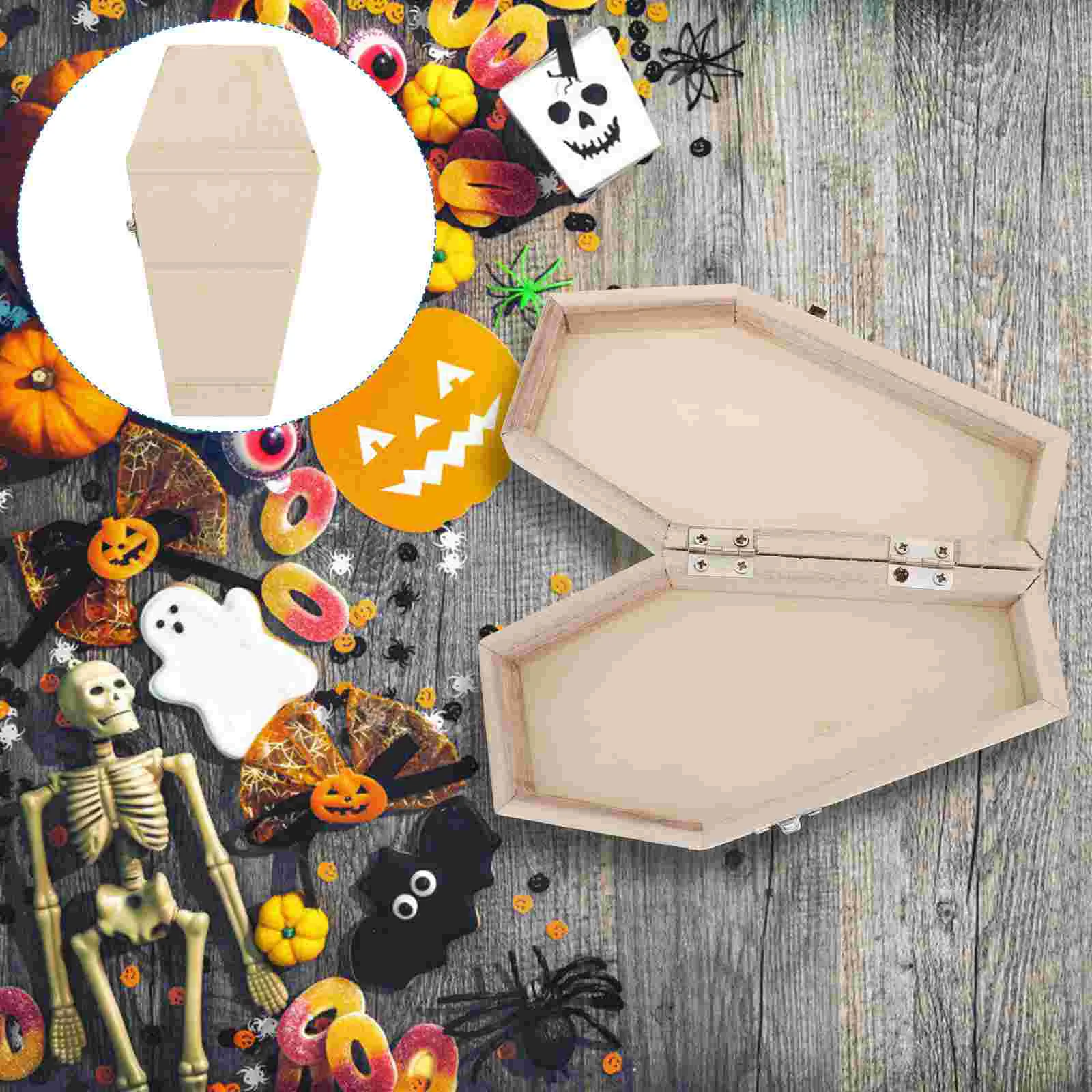 Halloween Coffin Box Storage Cases Candy Boxes Layout Scene Props Gifts Decorations Wooden Packing Baby Bathroom