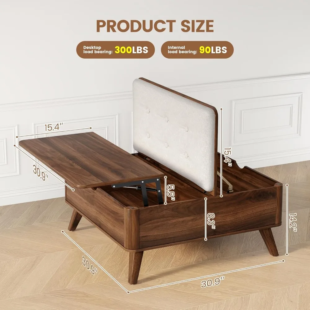 طاولة قهوة قابلة للرفع مع مساحة تخزين، طاولة قهوة مربعة كبيرة مع وسادة سميكة، طاولة مركزية للتجمع العائلي، Woo الحديثة