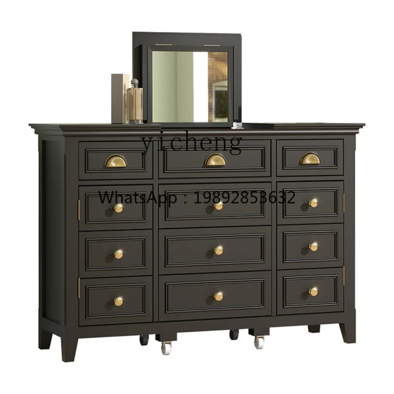 Black Vintage Dressing Table Mid-Ancient Light Luxury Dresser Desk Storage Cabinet Integrated