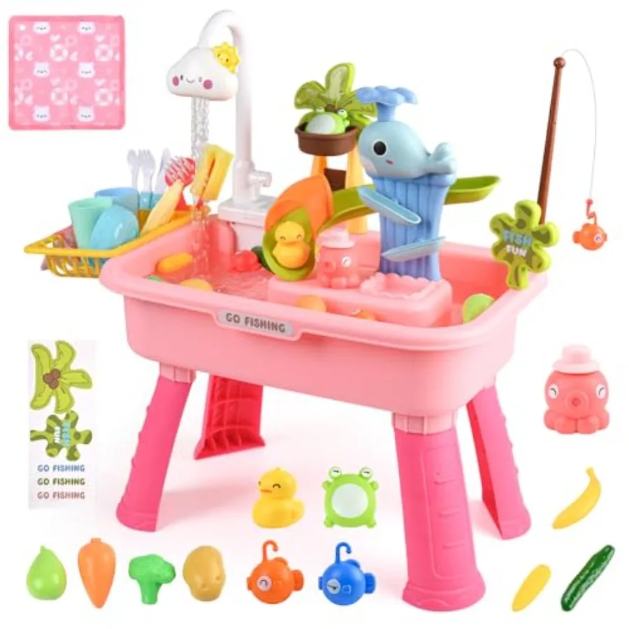 

Улучшенный детский столик для игр с песком и водой с электрической помпой, краном и аксессуарами для рыбалки