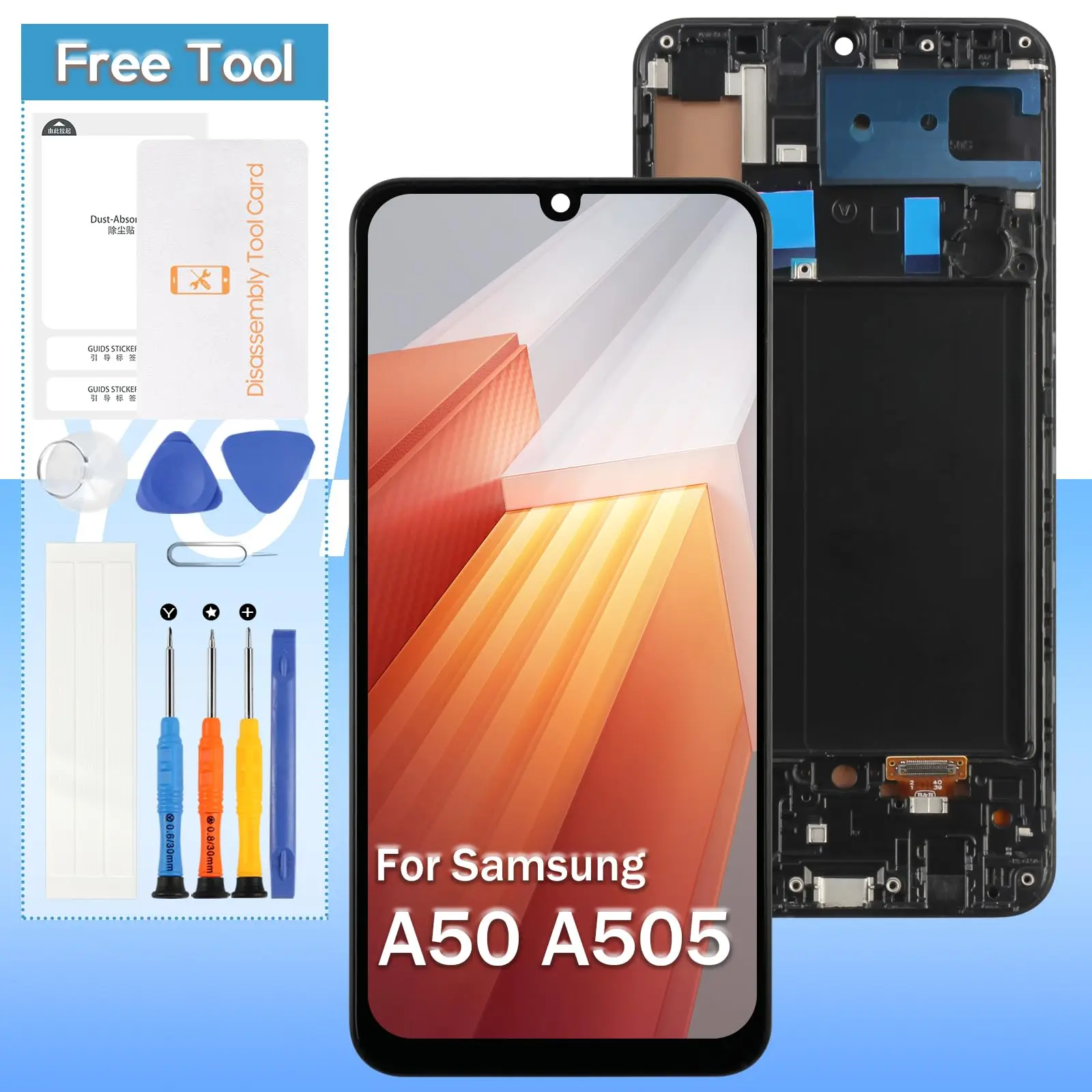 OLED for Samsung Galaxy A50 SM-A505uSM-A505a LCD Display Replacement with Frame Touch Digital Assembly(Supports Fingerprints)