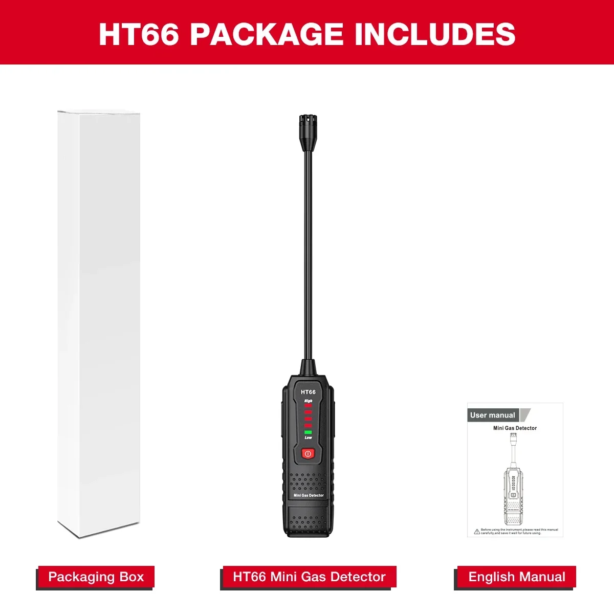 HABOTEST HT66 Gas Leak Detector 50-1000PPM Sound Alarm Combustible Flammable Natural Methane Gas Leak Detector