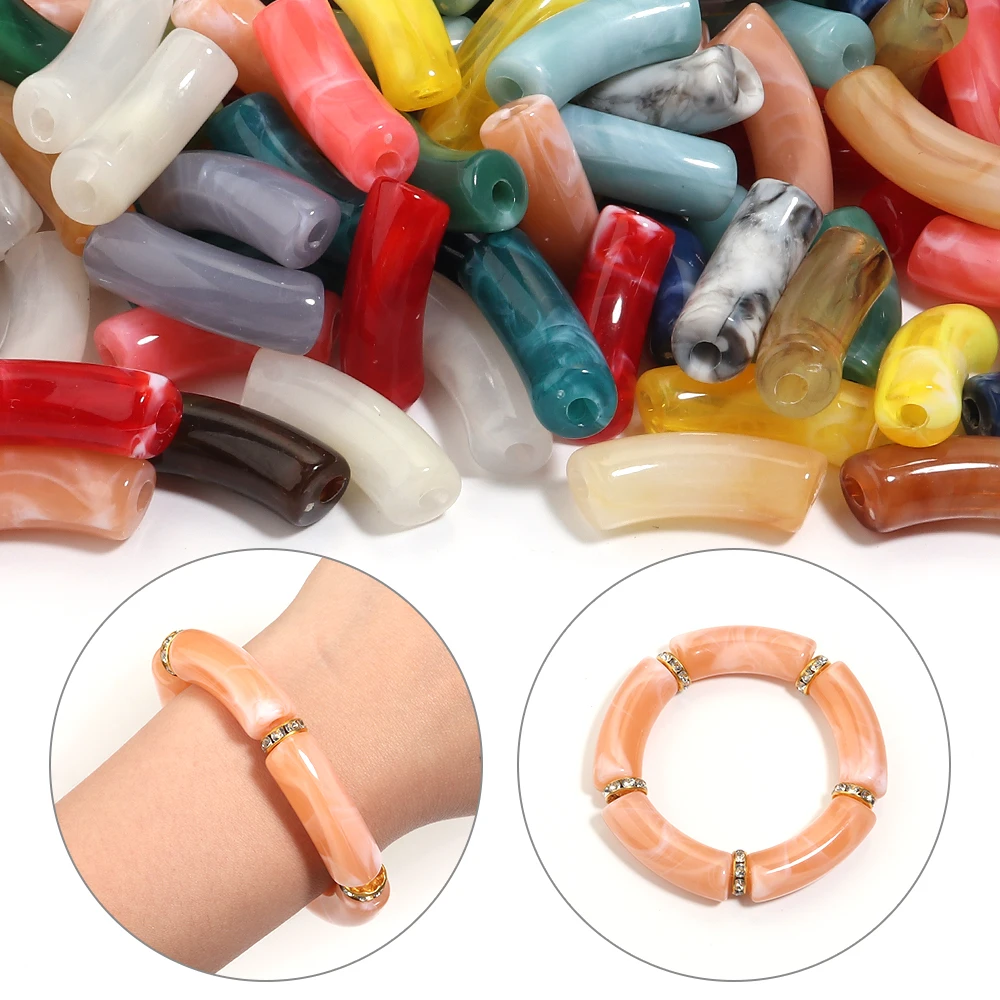 

20 шт./лот, акриловые тонкие бамбуковые трубчатые бусины, двухцветные изогнутые трубы, свободные бусины-разделители для DIY, браслет, ожерелье, ювелирные изделия, аксессуары