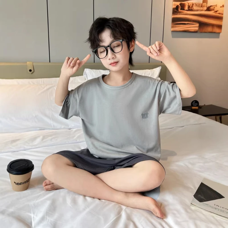 

2026 Summer New Cotton Solid Color Round Neck Loose Half Sleeve Up and Shorts Home Two Piece Set