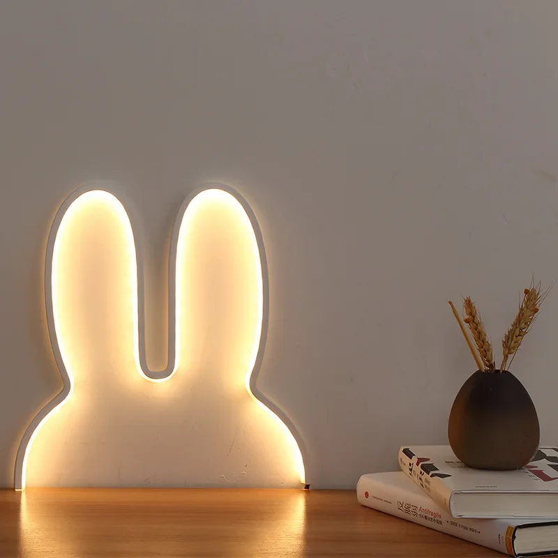 Girl Lovely Nordic Children's Room Lamp Creative LED Rabbit Lamp USB Three-color Changeable Bedside Lamp Wall Decor Night Light