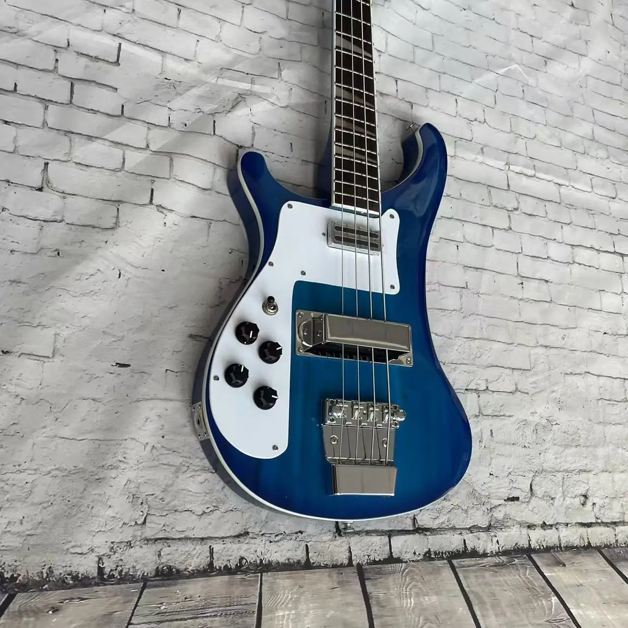 Left hand 4-chord transparent blue electric bass, real shipping picture, in stock