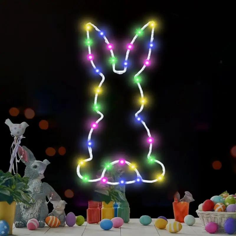 Luz LED para ventana de conejito, lámpara LED de conejito, decoración de ventana de Pascua con ventosa, decoración iluminada para el hogar, suministros coloridos para fiestas