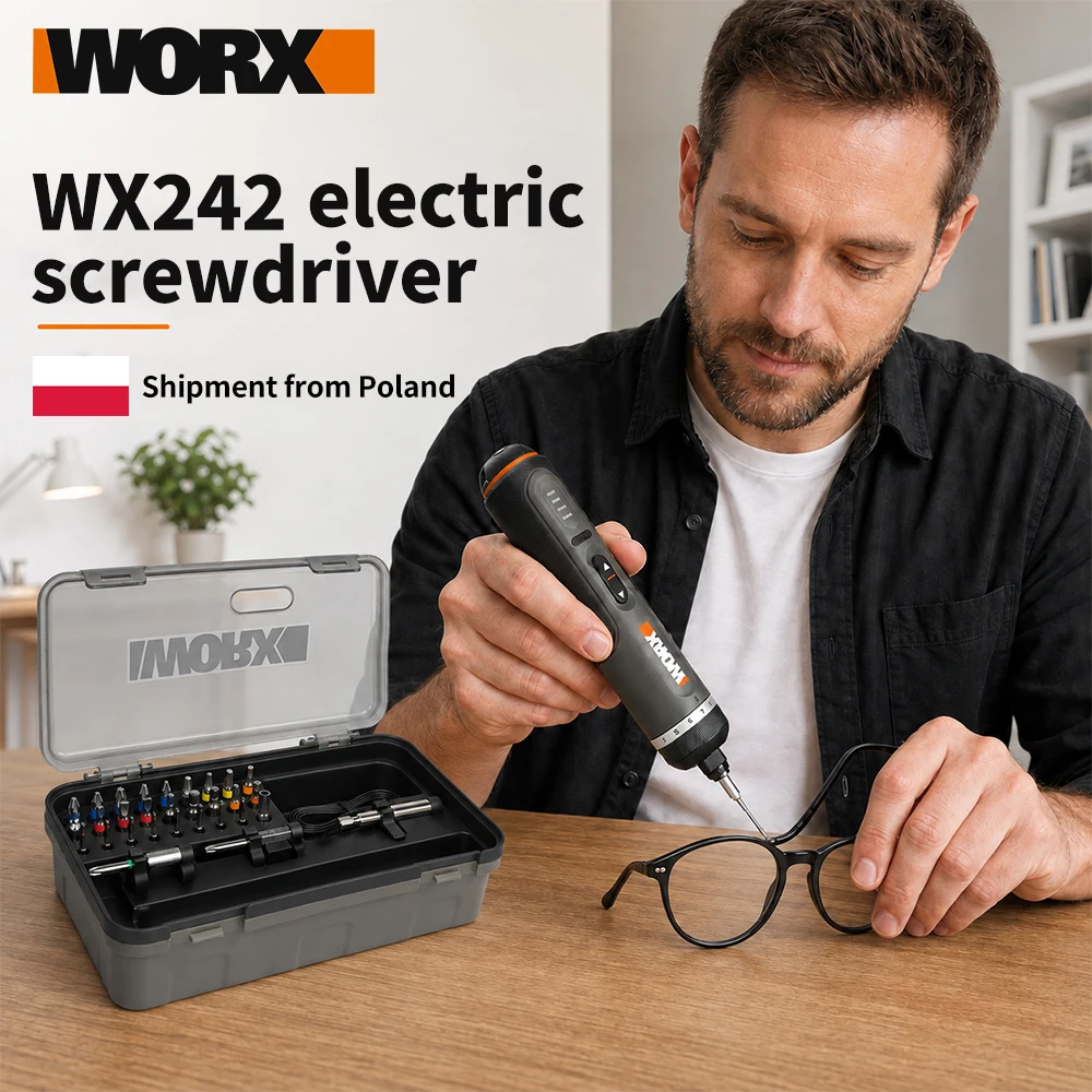 WORX WX242 Mini Elektryczny Wkrętak, Akumulatorowy Wkrętak z Regulacją Momentu Obrotowego, Ładowanie USB-C, Przenośne Narzędzie Precyzyjne do Napraw, Montażu Mebli, Konserwacji Urządzeń (WX242 2SETS)