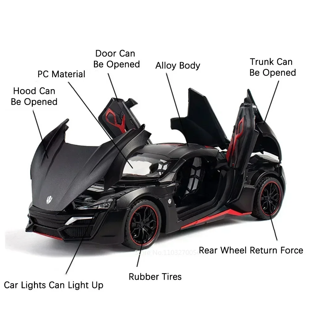 1:24 LYKAN SUPERCAR SRT Hellcat Modell Spielzeug Auto Diecast Legierung Fahrzeug Türen Geöffnet Sound Licht Zurückziehen Gummi Reifen Spielzeug Geschenk Kind