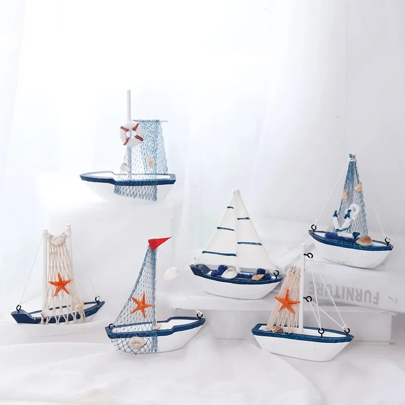 Marine Nautical Creative Sailboat Mode Room Decoration DIY Figurines Miniatures Mediterranean Style Ship Small Boat Ornaments